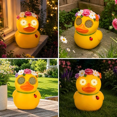 Porch Duck Statue,Solar Garden Duck Decor with Moving Eyes - style: Country