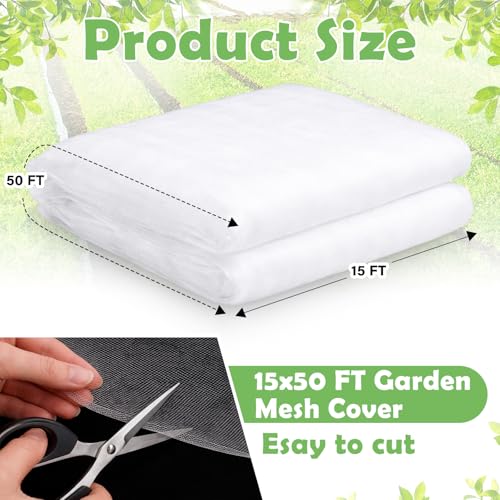 15 x 50 ft Garden Mesh Netting Insect Mosquito Net, White, 1 Pcs - size: 15 x 50 ft