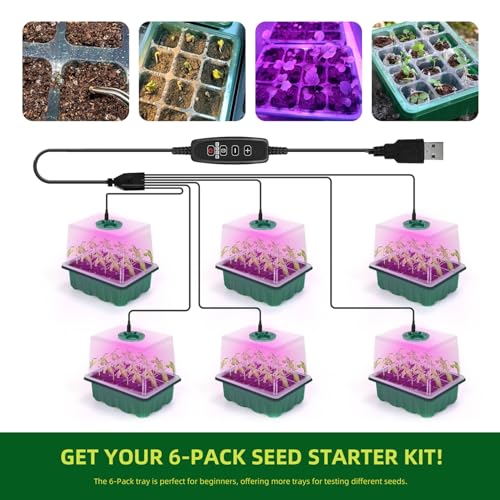 Seed Starter Tray with Grow Light, 6-Pack 72 Cell