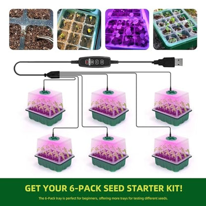 Seed Starter Tray with Grow Light, 6-Pack 72 Cell