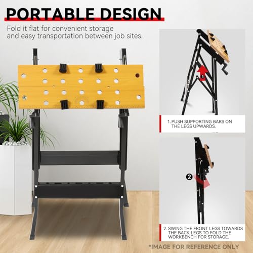 Auto Dynasty Folding Workbench w/Vise, 8-12" Adjustable Width, Portable