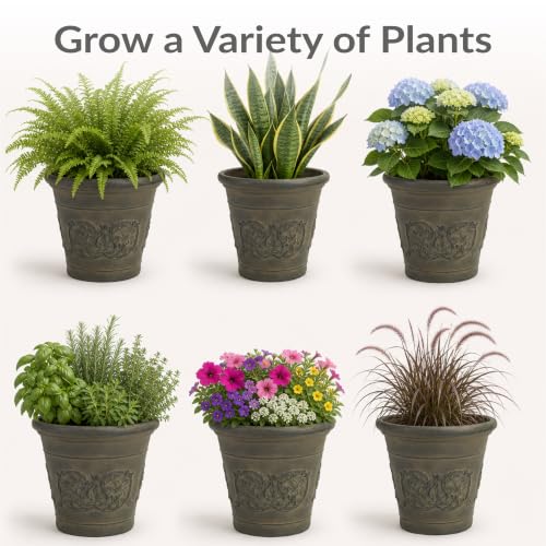 Sunnydaze Arabella 16'' Plastic Planter Pot for Plants, Sable - color: Sable, size: 16 in