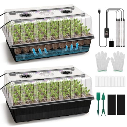 BlumWay 120-Cell Self-Watering Seed Starter Tray with Grow Light, Black - color: Black
