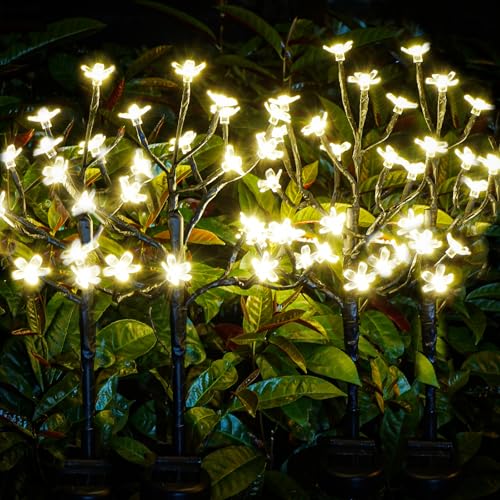 8 Pack Solar Lights Outdoor Waterproof, Garden Lights Solar Flowers - color: Warm White Cherry 8Pack