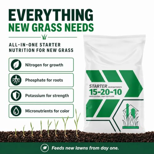 Starter Fertilizer 15-20-10 – (18 lbs.) High Phosphorus Lawn Food for New Grass Seed & Sod – Promotes Fast Root Growth, Stronger Germination & Early Green-Up – Professional Grade Lawn Fertilizer - size: 18 lbs.