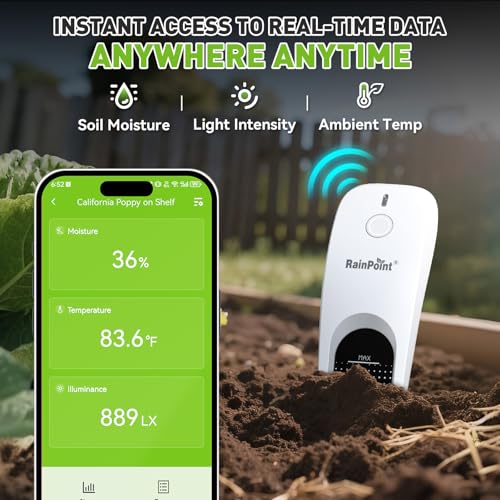RainPoint 3-in-1 APP Remote Monitoring WiFi Soil Meter Indoor/Outdoor - size: Sensor + Hub