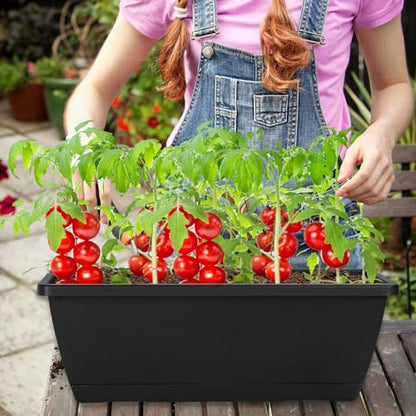 12Pcs 17Inches Rectangle Planter Box with Drainage Holes and Trays - color: Red