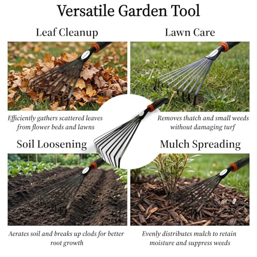 2 Pack Small Hand Rake for Gardening, Mini Leaf & Shrub Rake with Durable Steel Tines, Ergonomic Non-Slip Handle for Flower Beds, Lawn, Leaves & Yard Cleanup