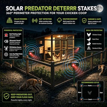 Solar Ultrasonic Animal Repeller with Red&Blue Light for Gardens, Farms and Courtyards, Outdoor Sonic Fortress Pro Deterrent for Deer, Raccoons, Squirrels, Cats, Rabbits, Skunks, Foxes & More(2Pack)