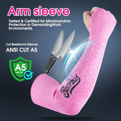 ANSI A5 Cut Resistant Arm Sleeves for Men Women - color: Pink, size: Small