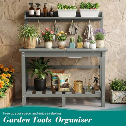 PLUUV Potting Bench with Removeable Sink, Garden Potting Table, Light Grey - color: Light Grey