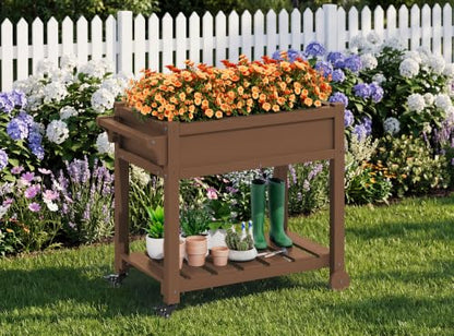 SERWALL Raised Garden Bed on Wheels with Storage Shelf Set of 2,Brown - color: Brown, size: 2 Pack