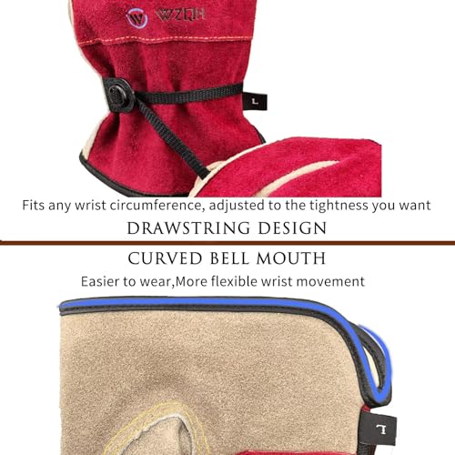WZQH Leather Work Gloves for Men or Women.Gardening,Welding,Rose Red - Grey - size: Small (Pack of 1)