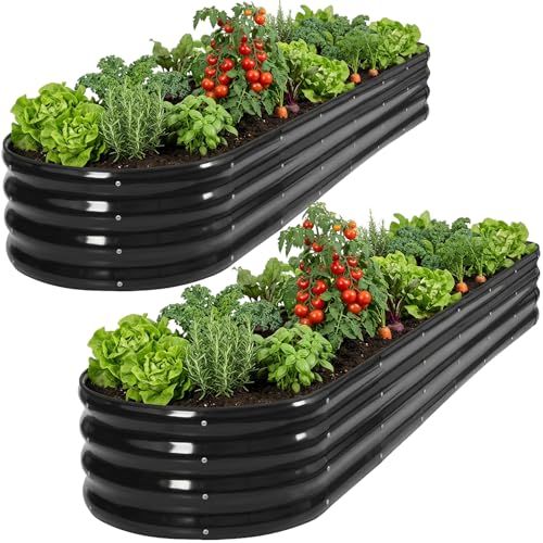 1MORE Galvanized Raised Garden Bed- Planter Garden Boxes Outdoor, Raised Beds for Gardening,Metal Garden Bed Kit for Vegetables Flower, Planter Raised Beds.8x2x1ft Grey-2pcs - color: Gray, size: 8×2×1ft（2pcs）