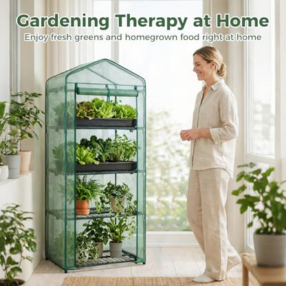 NEWBULIG 27"x19"x63" Mini Greenhouse, with Durable Zipper Door 4 Tier