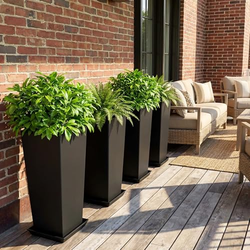 24" Tall Black Planters Outdoor Set of 2 - color: Black