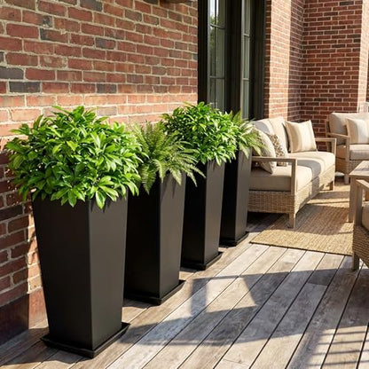 24" Tall Black Planters Outdoor Set of 2 - color: Black
