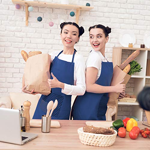 Total 6PCS Blue Bib Apron Adult with 2 Pockets for Women Men Chef Cooking Kitchen (6, Deep Blue) - color: Dark Blue