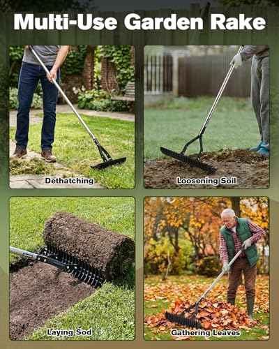Saker Thatch Rake for Lawn Dethatching with 71" Adjustable Long Handle
