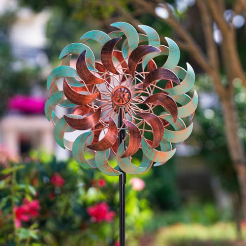 DREAMSOUL 360° Wind Spinners Outdoor, Metal Wind Spinner 64 Inch Windmill for Yard Garden Outdoor Decor - size: 13inch(Turquoise)
