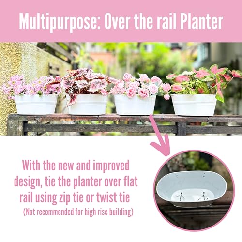 LaLaGreen Rail Planter (11.8 in, 15 Pack) White Metal Porch Fence Pots - size: 11.8" (30 cm) x 15 Pack