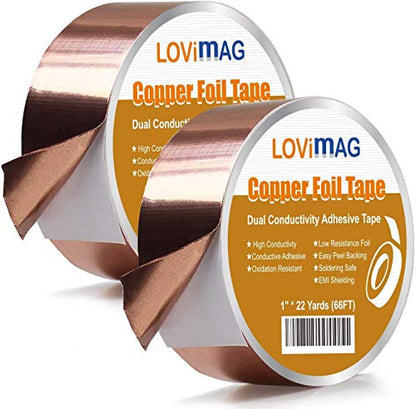 LOVIMAG Copper Tape (1inch X 66 FT) 2 Pack HVAC Foil Anti Tarnish Strips - size: 1inchx66ft-2pack
