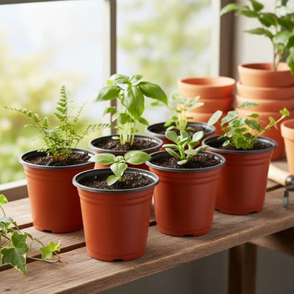 40 PCS Plant Nursery Pots 6 Inch Plant Seedling Pots with Drainage Holes Plastic Plant Flower Pot Small Plastic Seed Starting Pot Starter Containers Office Home Indoor Outdoor - color: Red-6 Inch-40pcs