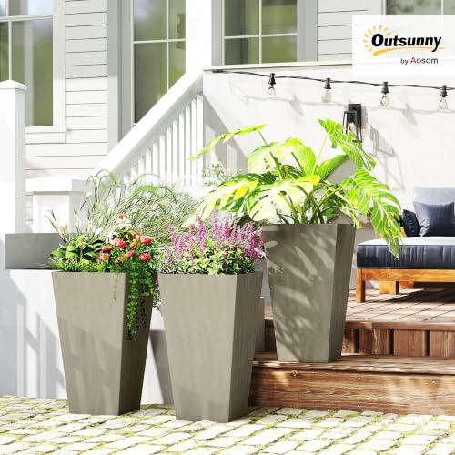 Outsunny 28 in Tall Planters for Outdoor Plants with Drainage Holes, Grey - color: Gray