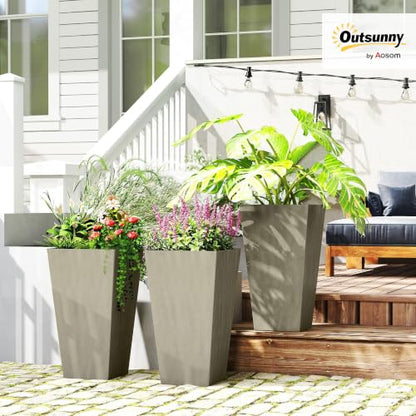 Outsunny 28 in Tall Planters for Outdoor Plants with Drainage Holes, Grey - color: Gray