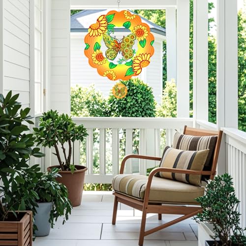 Sunflower Butterfly Wind Spinner Outdoor Hanging Sculptures - color: Butterfly