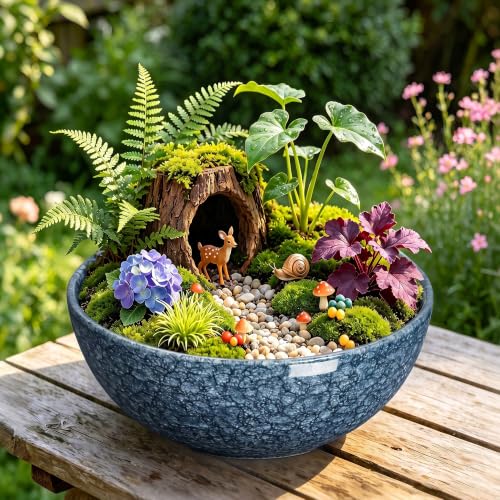 Bowl Planter, 12 Inch Ceramic Succulent Planters, Scale Blue - color: Scale Blue-1, size: 12 Inch