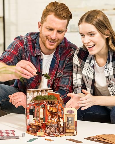 ROBOTIME DIY Miniature House Kit, Mini Diorama House for Adults, Wooden Furniture Kit with LED, Tiny House Dollhouse Building Kits for Halloween/Christmas/Birthday Gifts - color: Cheers Bar & Dining