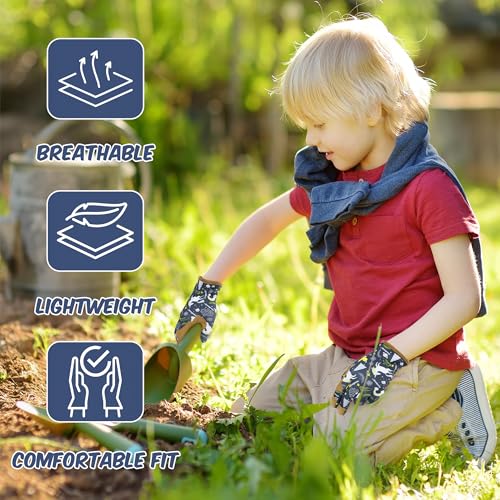 HANDLANDY Kids Leather Gardening Gloves, Kid Work Gloves, Blue, L - color: Blue (1 Pair), size: Large (Age 8-9)