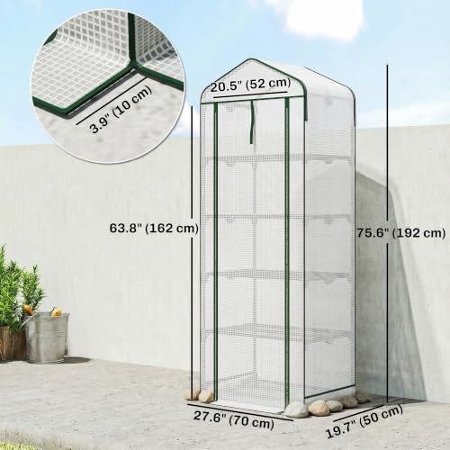 Outsunny 5 Tier Mini Greenhouse w/ Screen Roof 27.6" x 19.7" x 75.6" White - color: White, size: 5 Tier