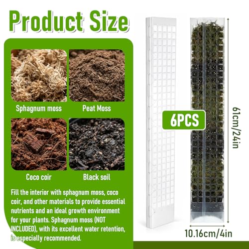 6 Pcs 24 Inch Plastic Moss Pole for Plants Monstera, D Shaped Moss Pole, Plant Poles for Climbing Plants, Plant Support for Indoor Plant Work with Sphagnum