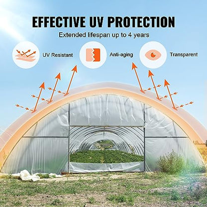 VEVOR Plastic Sheeting 25 x 25 ft Polyethylene 4 Year UV Resistant 6 Mil Thickness Clear Greenhouse Film - size: 25 x 25 ft