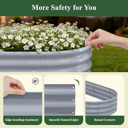 Galvanized Raised Garden Bed, 8x3x1.5ft Oval Metal Planter Box