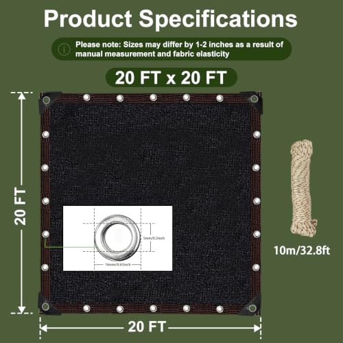 Shade Cloth for Garden, 90% Shade Tarp with Grommets, 20x20FT - size: 20*20