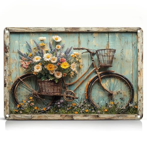 Vintage Bicycle Metal Sign, Floral Garden Wall Decor for Farmhouse Style - color: bike