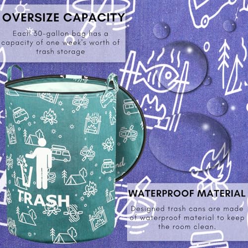 30 Gallon Collapsible Trash Can for RV Camping, Zip Lid，2Pcs - color: Green and Blue