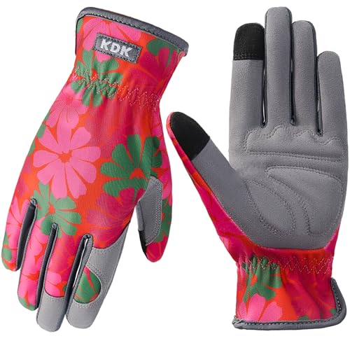 KDK Leather Gardening Gloves for Women Thorn Proof Yard Work Gloves (M) - color: Pink-purple (Daisy), size: Medium