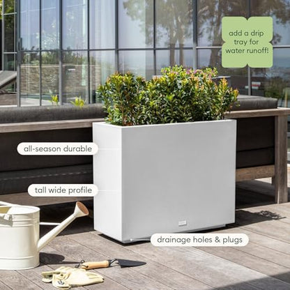 Veradek Block Series Span Planter - Tall Rectangular Outdoor Planter - color: White, size: Medium - 2 Pack