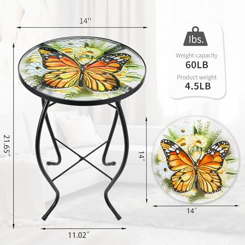 VCUTEKA Outdoor Side Table,14" Patio Accent Table Bistro Coffee End Table - color: Yellow Butterfly