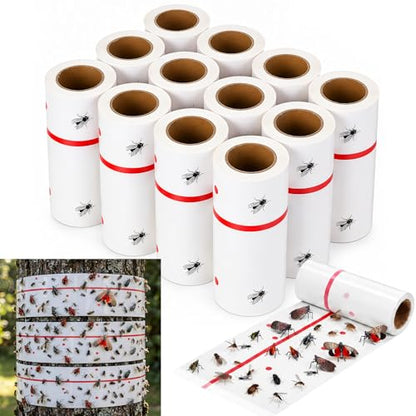 12 Rolls Spotted Lantern Fly Tree Trap 30 Feet Each Roll Lanternfly Tree Outdoor Fruit Fly Sticky Strips Paper Insect Sticky Barrier Trunk Wraps to Protect Plant, Lawn, Garden(White) - color: White