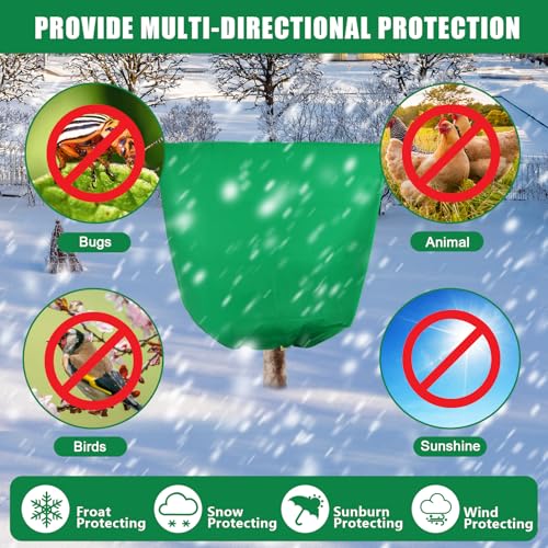 4 Pcs 39 x 39 in Winter Plant Covers Freeze Protection with Drawstring - color: Green