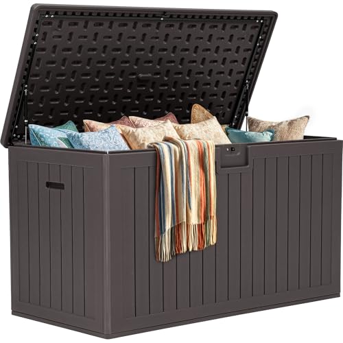 YITAHOME 220 Gallon Double-Wall Deck Box with Divider & Side Handles - color: Brown, size: 220 Gallon