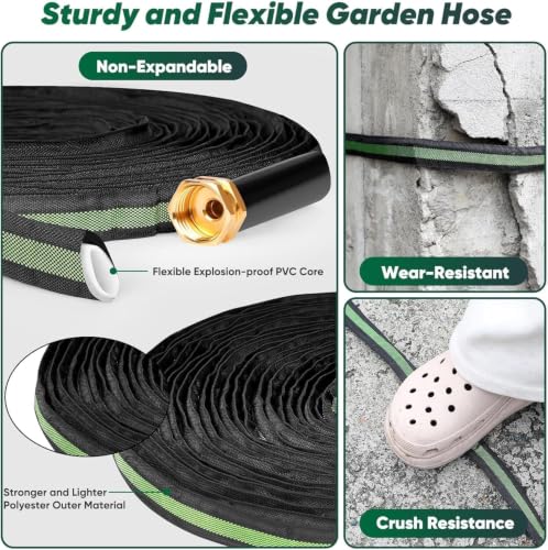 Garden Hose 50 ft, Non-Expanding Water Hose, Flexible Ultra-Light - color: Green, size: 50FT