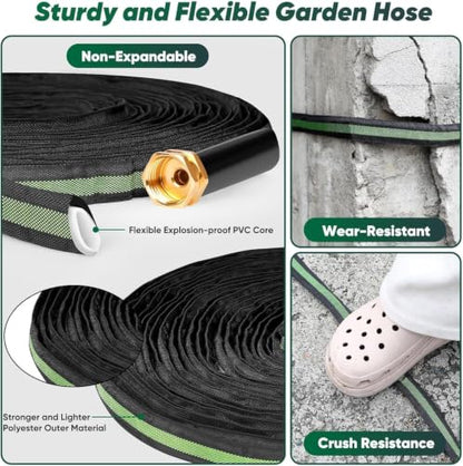 Garden Hose 50 ft, Non-Expanding Water Hose, Flexible Ultra-Light - color: Green, size: 50FT