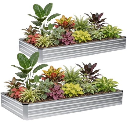 G GOOD GAIN 2Pcs Galvanized Raised Garden Bed 8x4x1ft for Herbs, Silver - color: Silver, size: 8x4x1FT(2 Pack)