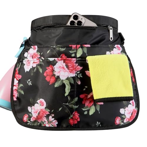 Bafelia Small Size Cleaning Caddy Apron for Women with 5 Pockets, Professional Waterproof Cleaning Supplies for Housekeepers - color: Peony